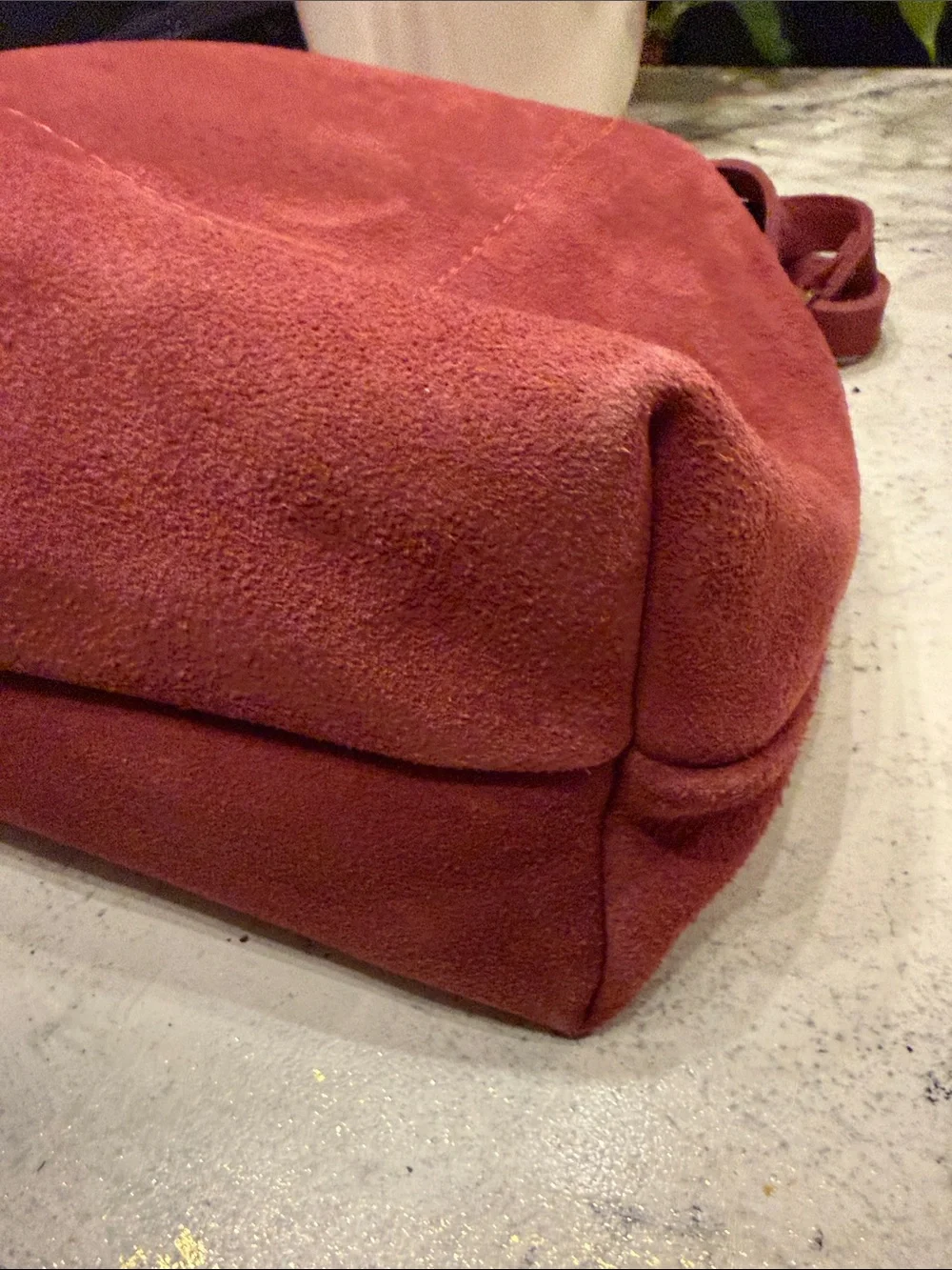 Portland Leather Good Suede Drawstring Shoulder Bag in Burgundy Rose - Picture 5 of 9